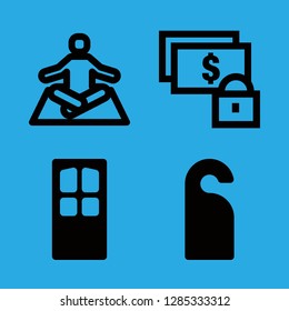 4 closed icons with locked security for money and lotus position in this set