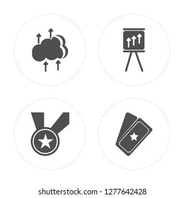 4 Cloud computing, Medal, Rise, Ticket modern icons on round shapes, vector illustration, eps10, trendy icon set.