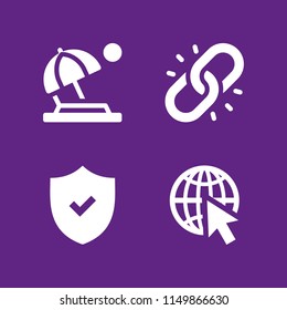4 cloud icons in vector set. security on, sphere, beach and link illustration for web and graphic design