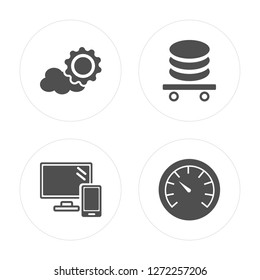 4 Cloud, Responsive, Database, Velocity modern icons on round shapes, vector illustration, eps10, trendy icon set.