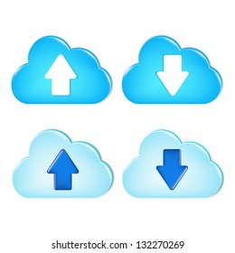 4 Clouds With Arrows Set With Gradient Mesh, Isolated On White Background, Vector Illustration