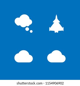 4 cloudy icons in vector set. cloud, filled cloud and military airplane bottom view illustration for web and graphic design