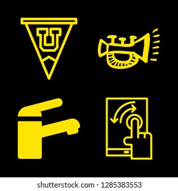 4 club icons with college pennant and trumpet musical wind instrument in this set