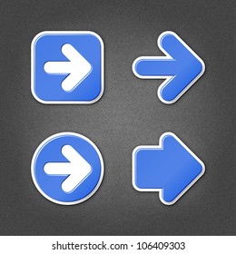 4 cobalt sticker arrow sign web icon. Smooth internet button with drop shadow on gray background with noise effect. This vector illustration clip-art design element saved in 10 eps