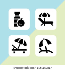 4 cocktail icons in vector set. sunbed and orange juice illustration for web and graphic design