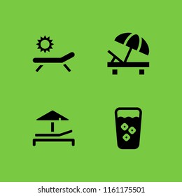 4 cocktail icons in vector set. straw and sunbed illustration for web and graphic design