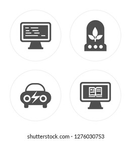 4 Coding, Electric car, Incubator, Online learning modern icons on round shapes, vector illustration, eps10, trendy icon set.