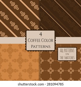 4 coffee color seamless patterns set. All patterns in the swatches panel.