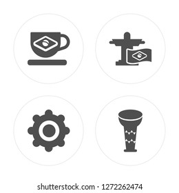 4 Coffee cup, Tambourine, Brazil, Drum modern icons on round shapes, vector illustration, eps10, trendy icon set.