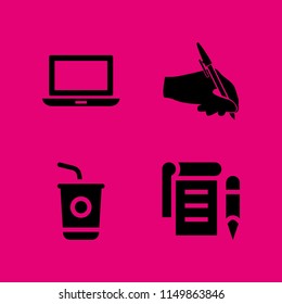 4 coffee icons in vector set. sugar, laptop, write and notepad illustration for web and graphic design