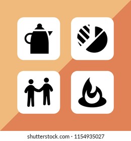 4 coffee icons in vector set. pie chart, friends, logo and kettle illustration for web and graphic design