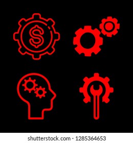 4 cog icons with gear and mind gears in this set