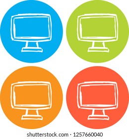 4 Collection Hand Drawn Icon Modern Computer Monitor Digital Screen Design Vector Illustration. Good for Graphic Design, Logo, Outline, Layout, Template. 