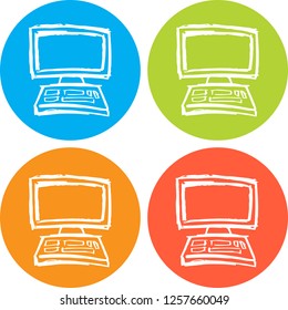 4 Collection Hand Drawn Icon Modern Computer Monitor Digital Screen Design Vector Illustration. Good for Graphic Design, Logo, Outline, Layout, Template. 