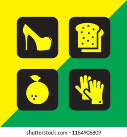 4 collection icons in vector set. fruit, clothes, shoe and toast illustration for web and graphic design