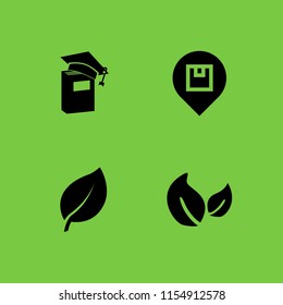 4 collection icons in vector set. leaf, book and marker illustration for web and graphic design