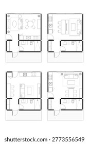 4 Collections Modern Studio Apartment Floor Plan with Living Area and Kitchenette. 12