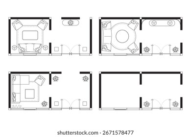 4 Collections Top View Architectural Plan of a Combined Foyer and Living Area. 19
