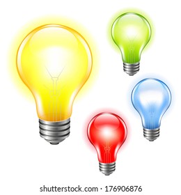 4 Color Bulbs Set, With Gradient Mesh, Vector Illustration