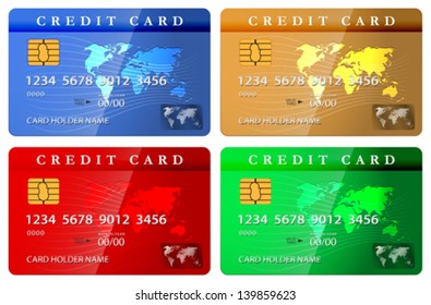 4 color credit or debit card design template. Vector illustration