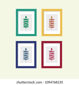 4 color frames with plant paints, flat illustration
