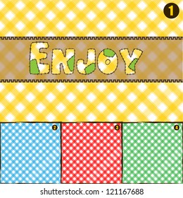 4 Color Pic Nic Pattern Texture. Pattern of textile material used for Pic Nic branch in 4 colors with Enjoy Text in patchwork write. EPS10  fully editable with layers. Easy to custom.  EFFECTS: None