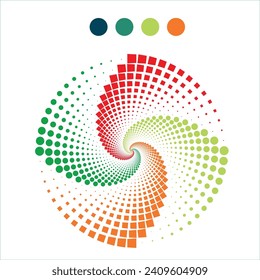 4 color psychedelic spiral with color red green orange anche light green