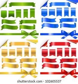 4 Color Ribbons Set, Isolated On White Background, Vector Illustration