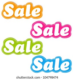 4 Color Sale Stickers Set, Isolated On White Background, Vector Illustration