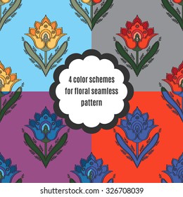 4 color schemes for vector floral seamless pattern