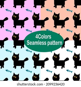 4 color seamless pattern cat vector 