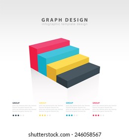 4 color style graph design 3d info graphic template stairs