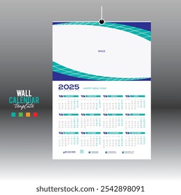 4 colores 12 meses 2025 Vector de pared Calendario de diseño para cualquier tipo de uso