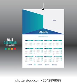 4 colores 12 meses 2025 Vector de pared Calendario de diseño para cualquier tipo de uso