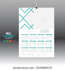 4 colores 12 meses 2025 Vector de pared Calendario de diseño para cualquier tipo de uso