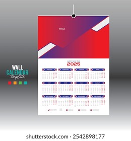 4 colorido 12 mês 2025 design de calendário vetor de parede para qualquer tipo de uso