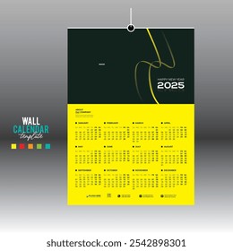 4 colored 12 month 2025 wall vector calendar design for any kind of use