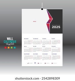 4 colored 12 month 2025 wall vector calendar design for any kind of use