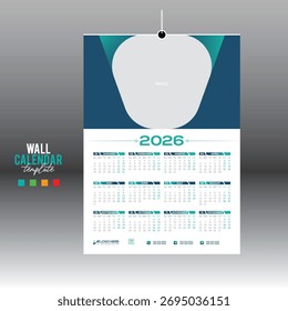 4 colorido 12 mês 2026 design de calendário vetor de parede para qualquer tipo de uso