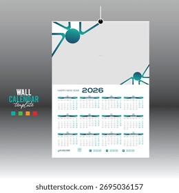4 colores 12 meses 2026 Vector de pared Calendario de diseño para cualquier tipo de uso