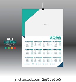 4 colores 12 meses 2026 Vector de pared Calendario de diseño para cualquier tipo de uso