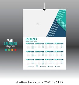 4 colores 12 meses 2026 Vector de pared Calendario de diseño para cualquier tipo de uso