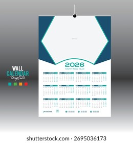 4 colores 12 meses 2026 Vector de pared Calendario de diseño para cualquier tipo de uso