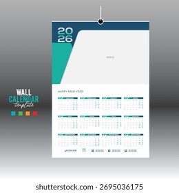 4 colores 12 meses 2026 Vector de pared Calendario de diseño para cualquier tipo de uso