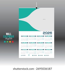 4 colores 12 meses 2026 Vector de pared Calendario de diseño para cualquier tipo de uso
