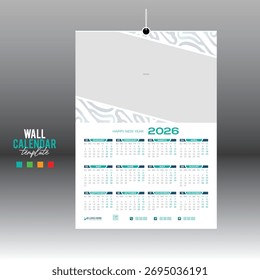 4 colores 12 meses 2026 Vector de pared Calendario de diseño para cualquier tipo de uso