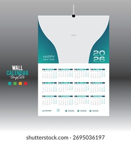 4 colores 12 meses 2026 Vector de pared Calendario de diseño para cualquier tipo de uso