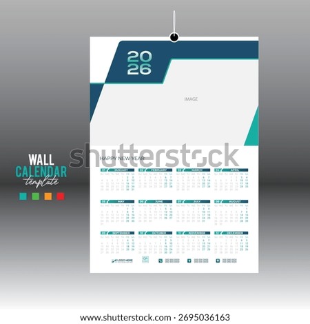 4 colored 12 month 2026 wall vector calendar design for any kind of use