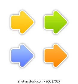 4 colored arrow sign web 2.0 stickers with shadow on white background. 10 eps