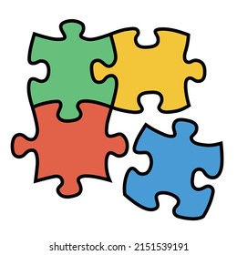4 colored piece of Jigsaw puzzle, vector illustration
